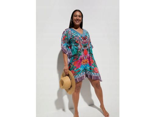 B.P.C ekskluzywna tunika plażowa z nadrukiem i cekinami 40/42.