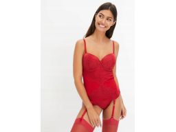 B.P.C czerwony gorset usztywniany z odpinanymi paskami do pończoch r.8