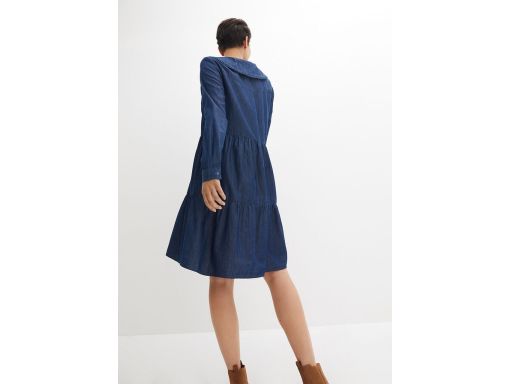 B.P.C jeansowa sukienka z kołnierzykiem i z falbanami 44.