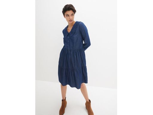 B.P.C jeansowa sukienka z kołnierzykiem i z falbanami 44.