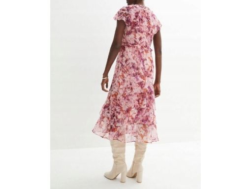 B.P.C sukienka szyfonowa z falbankami midi w kwiaty r.44