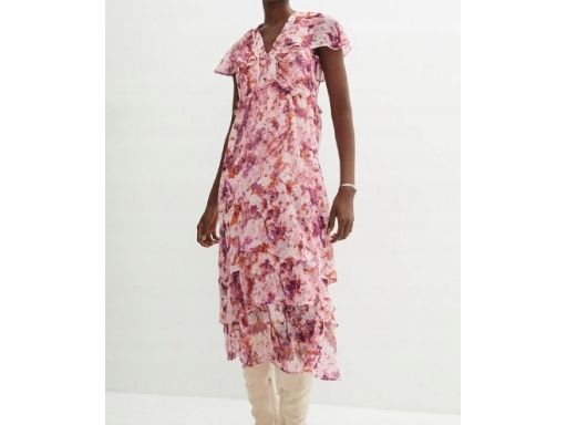 B.P.C sukienka szyfonowa z falbankami midi w kwiaty r.44