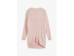 B.P.C jasnoróżowy sweterek oversize z dłuższym tyłem prążkowany ^40/42