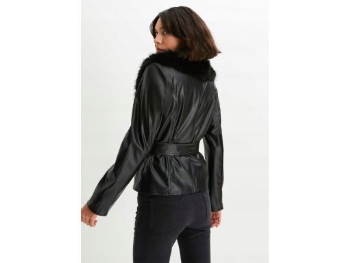B.P.C kurtka czarna eko skóra z futrzanym kołnierzem 40.