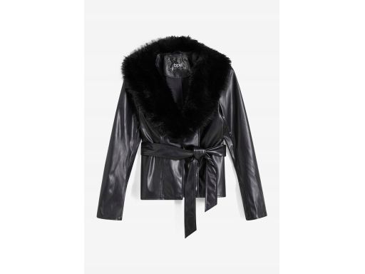 B.P.C kurtka czarna eko skóra z futrzanym kołnierzem 40.