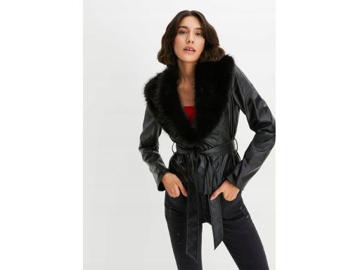 B.P.C kurtka czarna eko skóra z futrzanym kołnierzem 40.