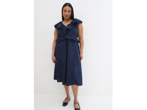 B.P.C sukienka granatowa midi z falbanką ^48