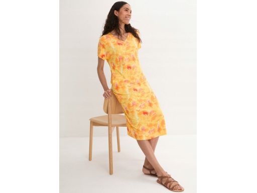 B.P.C sukienka midi żółta we wzory prosta z kieszeniami ^48/50