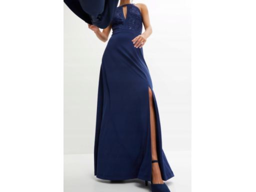 B.P.C długa sukienka granatowa wieczorowa z koronką ^40/42