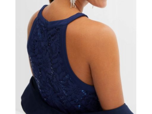 B.P.C długa sukienka granatowa wieczorowa z koronką ^40/42