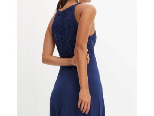 B.P.C długa sukienka granatowa wieczorowa z koronką ^40/42
