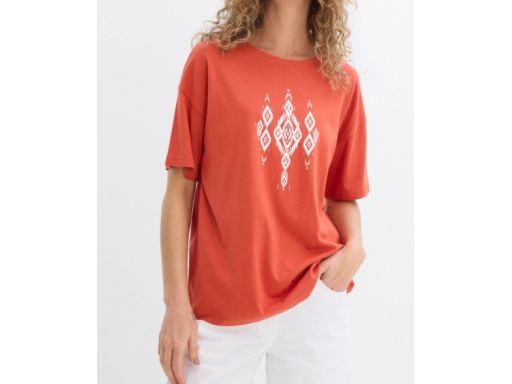 B.P.C t-shirt damski miedziany z białym wzorem 40/42.