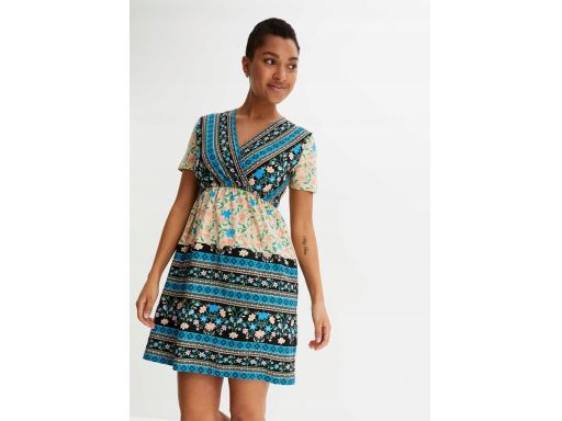 B.P.C sukienka z wiskozy kopertowy dekolt kwiatki 36/38.