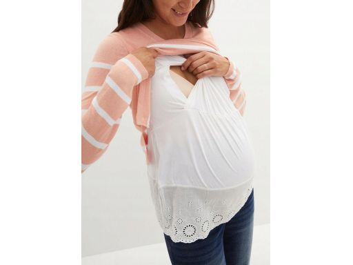 B.P.C sweter ciążowy i do karmienia łososiowy w białe paseczki r.32/34
