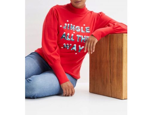 B.P.C sweter dzianinowy czerwony świąteczny z napisem z cekinów ^40/42