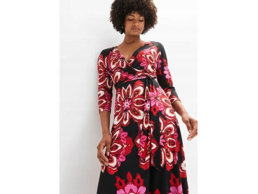 B.P.C sukienka midi asymetryczna we wzory z paskiem r.40/42