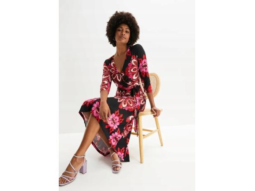 B.P.C sukienka midi asymetryczna we wzory z paskiem r.40/42