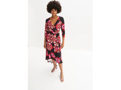 B.P.C sukienka midi asymetryczna we wzory z paskiem r.40/42