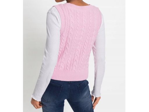 B.P.C krótka kamizelka dzianinowa różowa w warkocz ^48/50