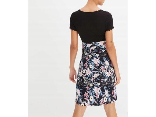 B.P.C czarna sukienka z częścią spódnicową w kwiaty r.40/42