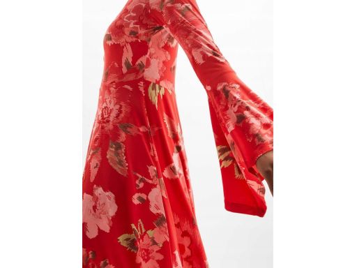 B.P.C sukienka czerwona we wzory z szerokimi rękawami 36/38.