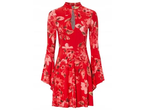 B.P.C sukienka czerwona we wzory z szerokimi rękawami 36/38.