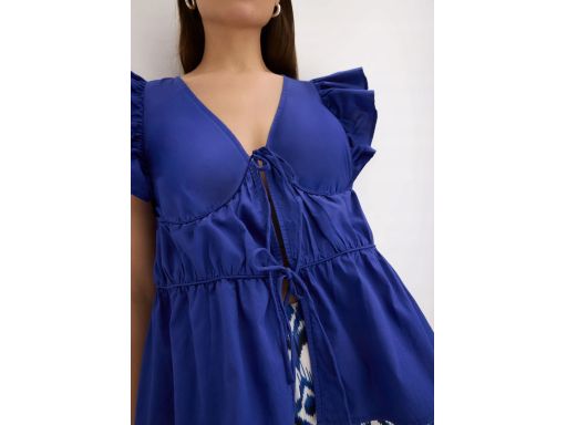 B.P.C bluzka chabrowa bawełniana wiązana z marszczeniami i falbankami