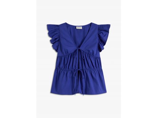 B.P.C bluzka chabrowa bawełniana wiązana z marszczeniami i falbankami