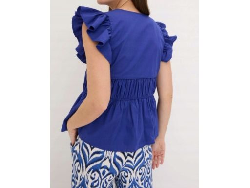 B.P.C bluzka chabrowa bawełniana wiązana z marszczeniami i falbankami