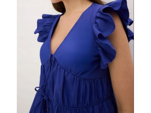 B.P.C bluzka chabrowa bawełniana wiązana z marszczeniami i falbankami