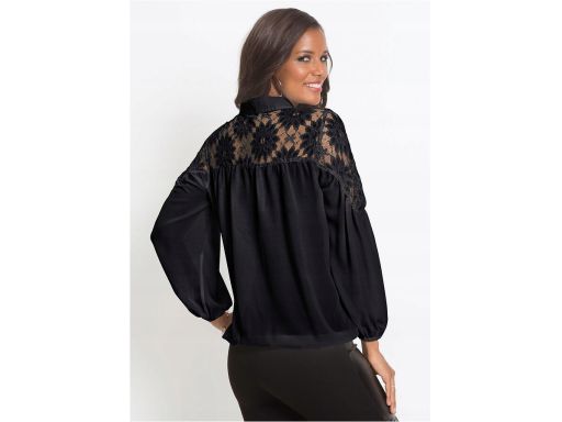 B.P.C czarna bluzka z kołnierzykiem i z koronką ^38