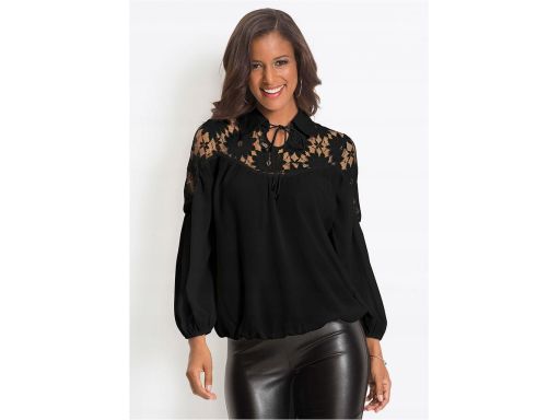 B.P.C czarna bluzka z kołnierzykiem i z koronką ^38
