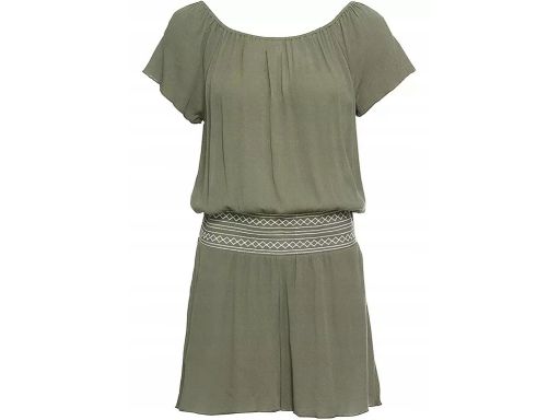 B.P.C krótki kombinezon zielony z szerokim pasem z białym haftem r.46