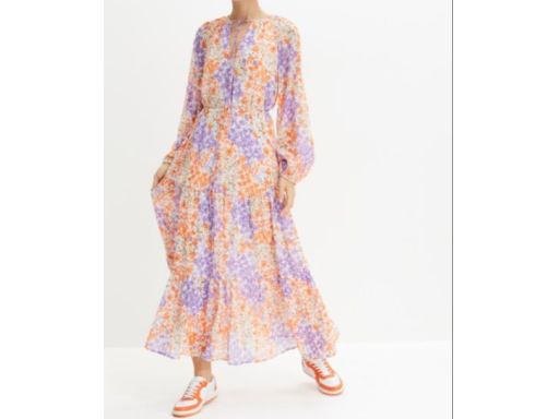 B.P.C długa sukienka w kwiaty z wiązaniem szyfon r.40