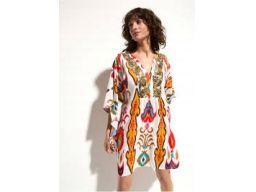 B.P.C plażowa tunika biała w kolorowe wzory z cekinami r.48/50