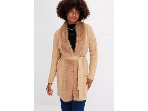 B.P.C płaszcz dzianinowy karmelowy z futerkiem ^44/46