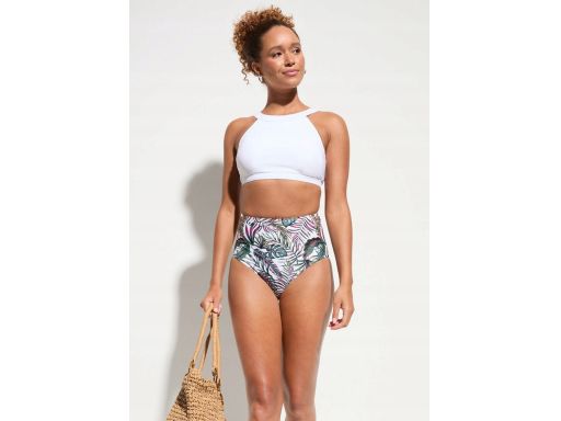 B.P.C bikini top biały i figi z wysokim stanem we wzory liście ^40