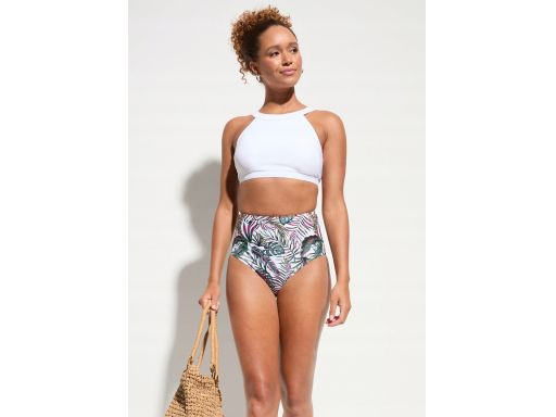 B.P.C bikini top biały i figi z wysokim stanem we wzory liście ^40