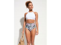 B.P.C bikini top biały i figi z wysokim stanem we wzory liście ^40