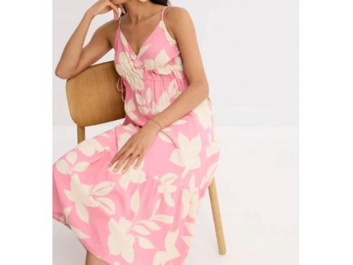 B.P.C letnia sukienka na ramiączka różowa w beżowe kwiaty ^50