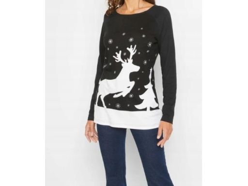 B.P.C bluzka czarna z białym nadrukiem świątecznym ^56/58