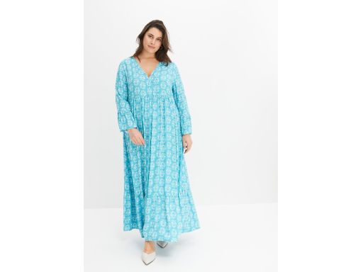 B.P.C długa sukienka kaftanowa niebieska w białe wzory 44.