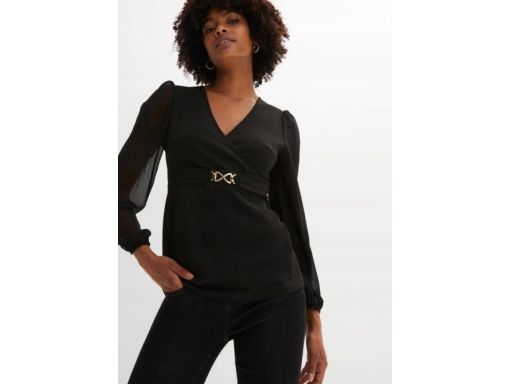 B.P.C bluzka czarna szyfonowa z aplikacją r.32/34