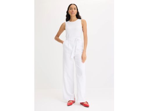 B.P.C biały kombinezon efekt 2w1 z mieszanki dżerseju z lnem 42 .