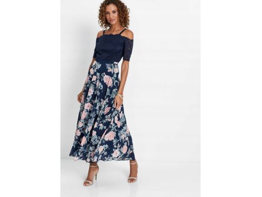 B.P.C sukienka granatowa z koronką i dołem w kwiaty 42.