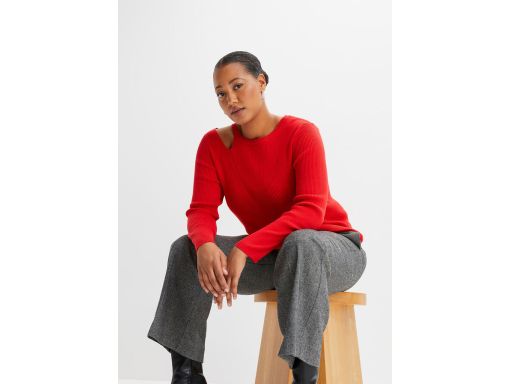 B.P.C bluzka dzianinowa z wycięciem czerwona prążkowana r.52/54