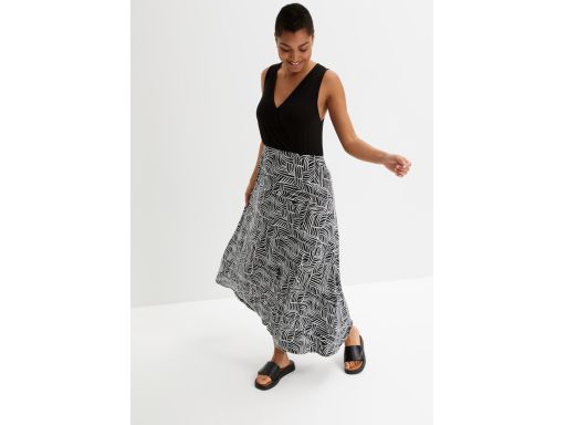 B.P.C. sukienka maxi czarna z białym wzorem 36/38.