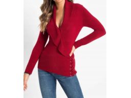 B.P.C czerwony sweterek z falbanką i sznurowaniem r.40/42