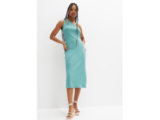 B.P.C szałwiowa sukienka z ozdobnym wycięciem prążkowana ^44/46