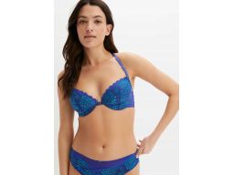 B.P.C biustonosz usztywniany na fiszbinach niebiesko-szmaragdowy r.90D